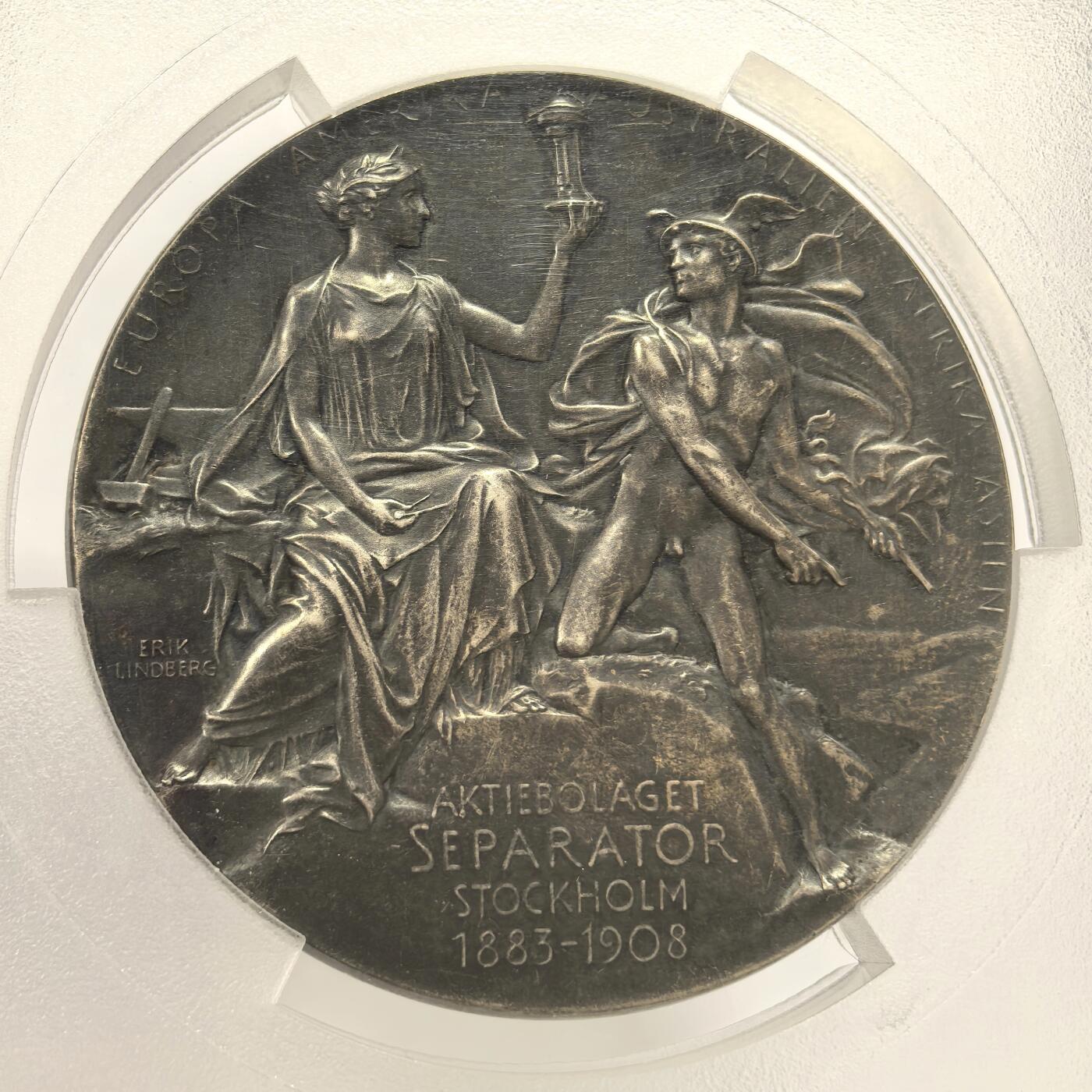 博洋堂“岁启嘉年”2026新年精品大拍专场暨第155期（全场包邮） PCGS SP63 瑞典1908年离心机创始发明纪念61mm巨大加厚银章，一百多克厚重！唯二冠军分，封面币。