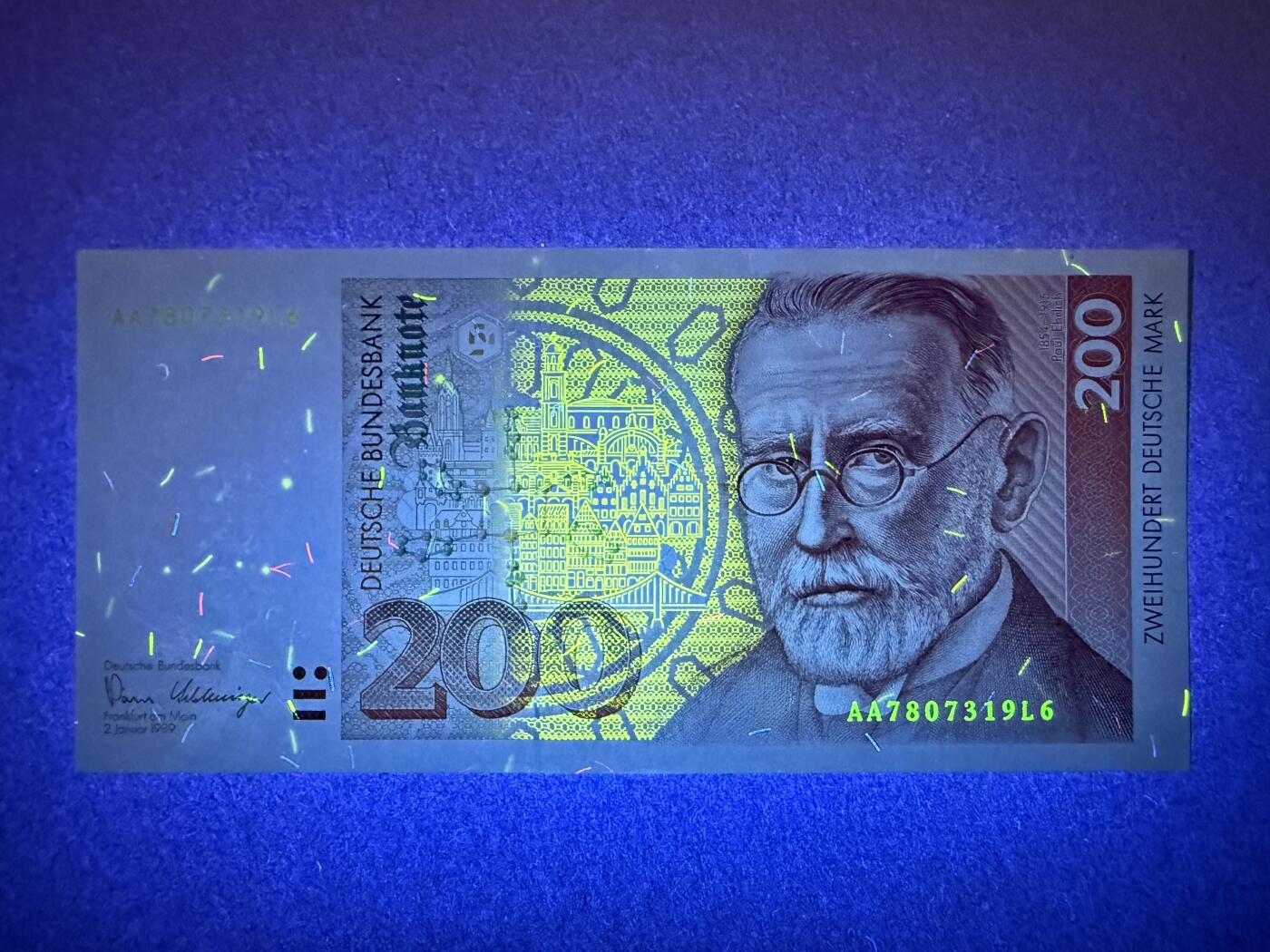 《艾美收藏》第227期-1.3周六外币黄金场-马年首拍 德国200马克 UNC 1989年 德国医学家埃尔利希 AA冠无4