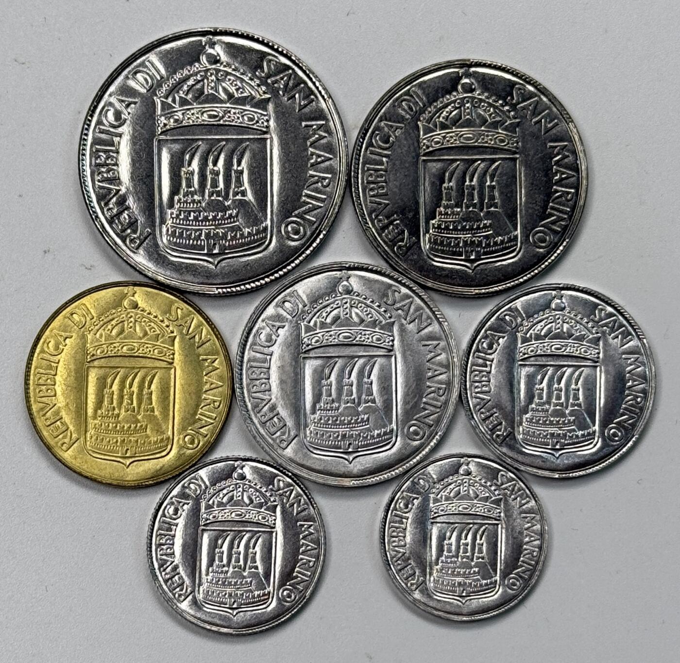 S&S Numismatic世界钱币-拍卖 第117期  圣马力诺1973年 1里拉-100里拉 7枚套币