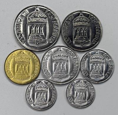 S&S Numismatic世界钱币-拍卖 第127期 圣马力诺1973年 1里拉-100里拉 7枚套币