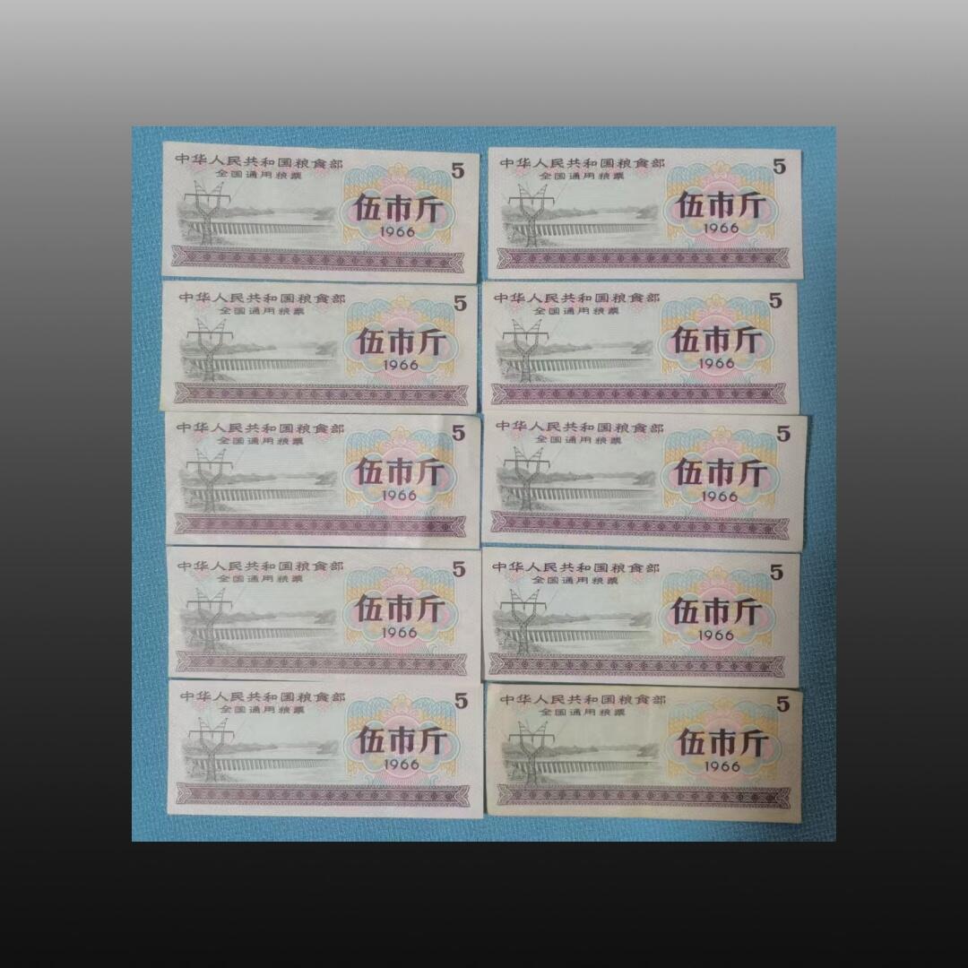 程曦曙光-安欣 1966年全国5市斤粮票10张