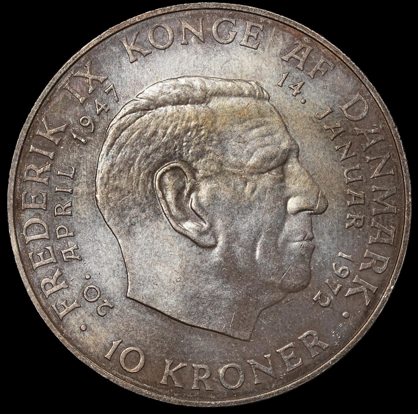 修遠堂世界钱币第一百期 1972年丹麦国王更迭纪念10克朗银币 20.40g，含银80%