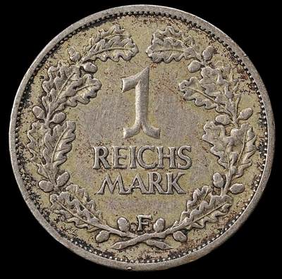 修遠堂世界钱币第一百期 - 1925年德国1马克银币 F厂铭，5.00g，含银50%