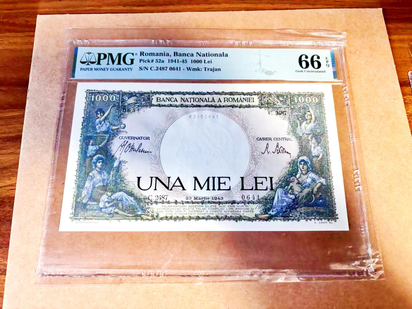 【Blue Auction】世界纸币精拍第771期——18级TOP拍卖/信誉/品质/专业/高效💫 罗马尼亚 1943年1000雷 法属风 PMG66EPQ 