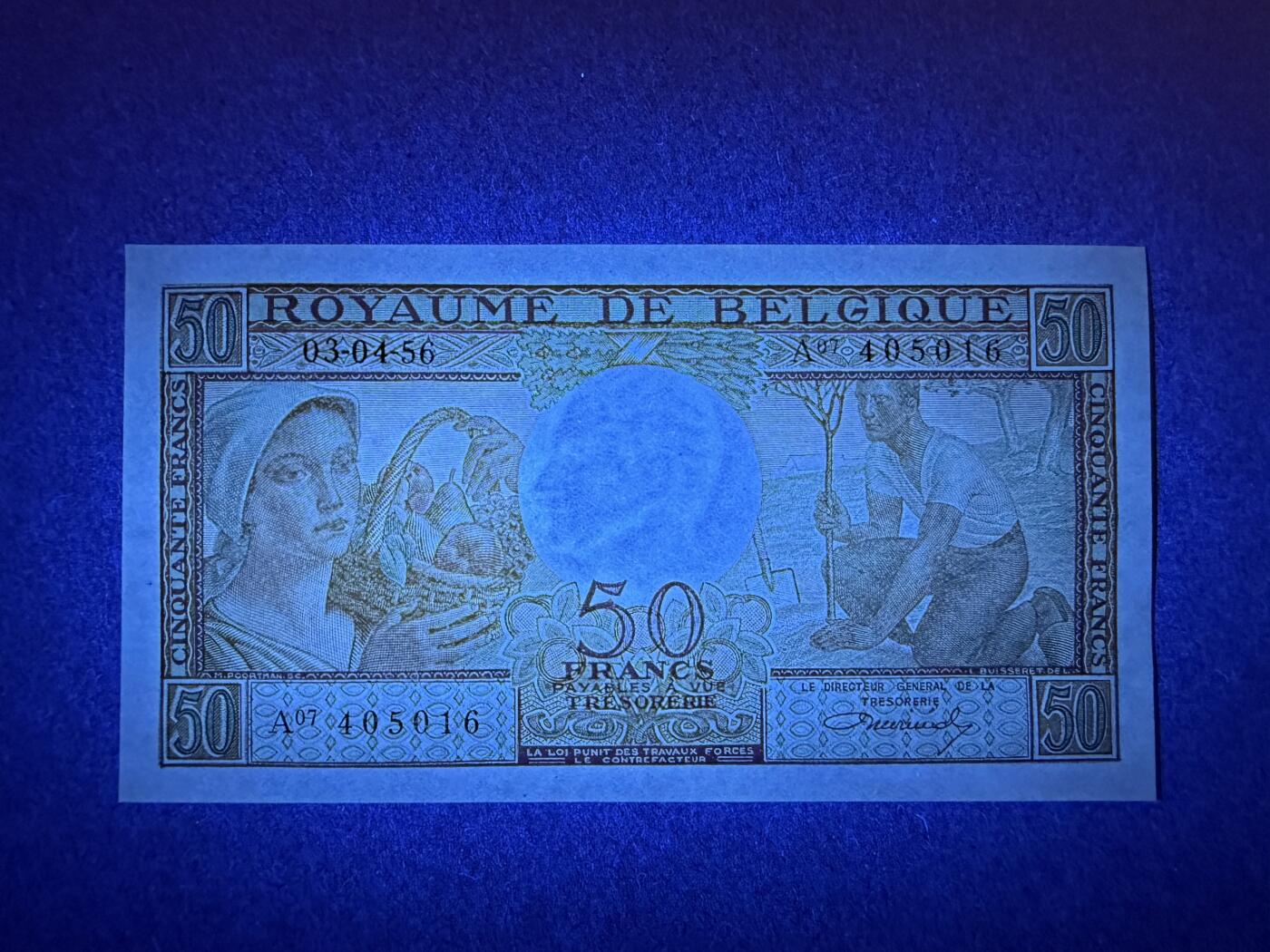 《艾美收藏》第227期-1.3周六外币黄金场-马年首拍 比利时50法郎 UNC 1956年老版本