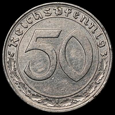 修遠堂世界钱币第一百期 - 1939年德国50芬尼坦克币，J厂铭