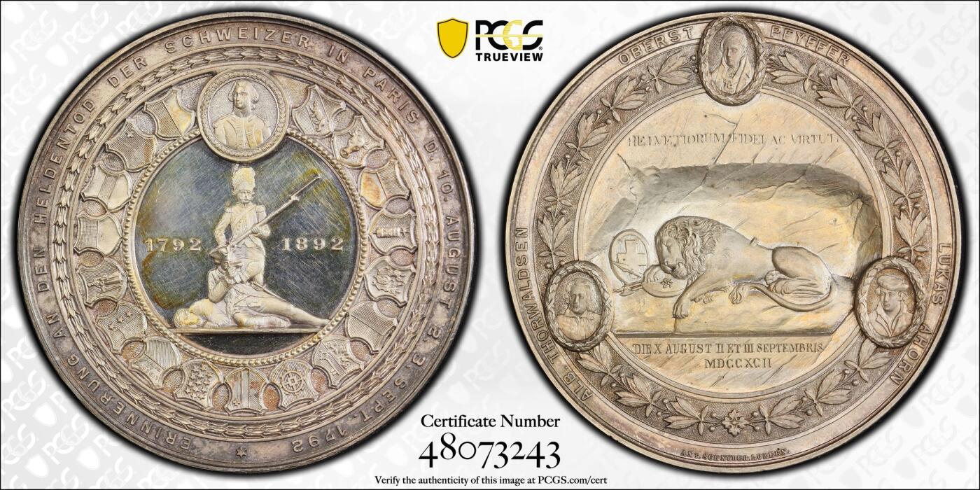 博洋堂“岁启嘉年”2026新年精品大拍专场暨第155期（全场包邮） PCGS SP63 1892年瑞士卢塞恩悲伤的狮子银章，直径60mm，瑞士章牌名品，工艺巅峰之作，颇为难得