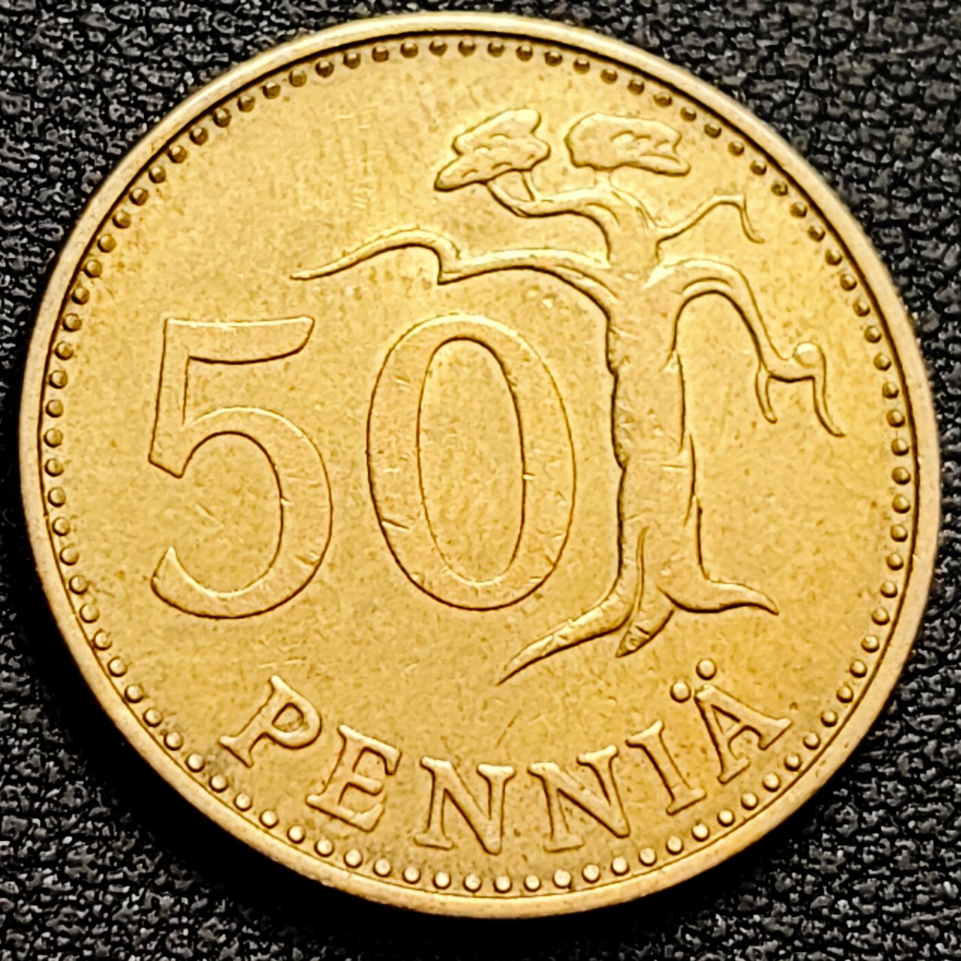 泉币菌-第160场-新年第三场 精品福利场 芬兰50芬尼铜币 1976年 持剑狮子 欧洲币 25mm