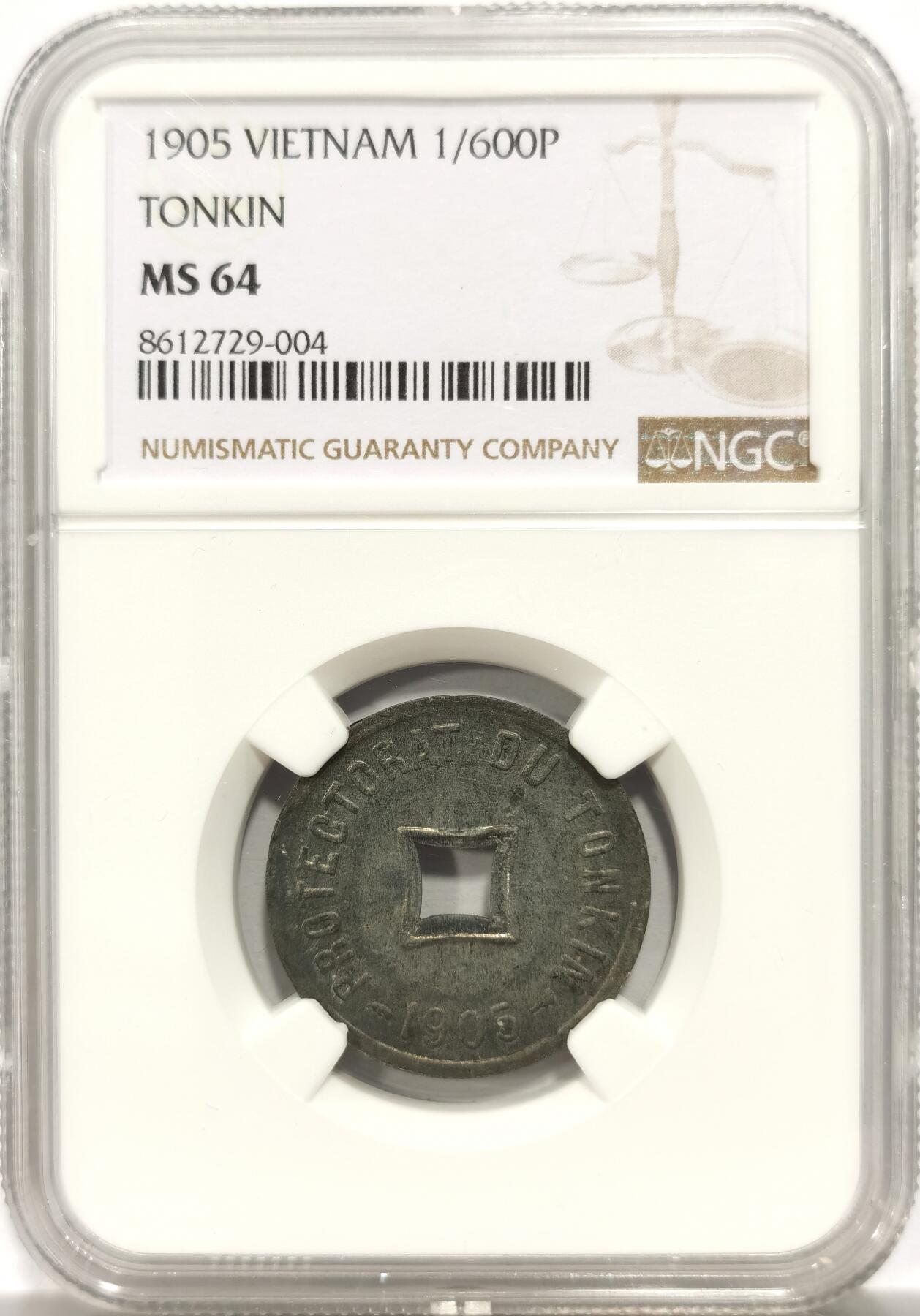博洋堂“岁启嘉年”2026新年精品大拍专场暨第155期（全场包邮） NGC MS64 法属越南东京湾1905年1/600P锌币，六百分之一通宝