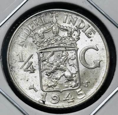 文馨钱币收藏 迎新纳福2026新年第一场（第 287 场）金银老铜币拍卖 - 全新 1945 年荷属东印度 1/4 盾银币，3.18 克 720 银