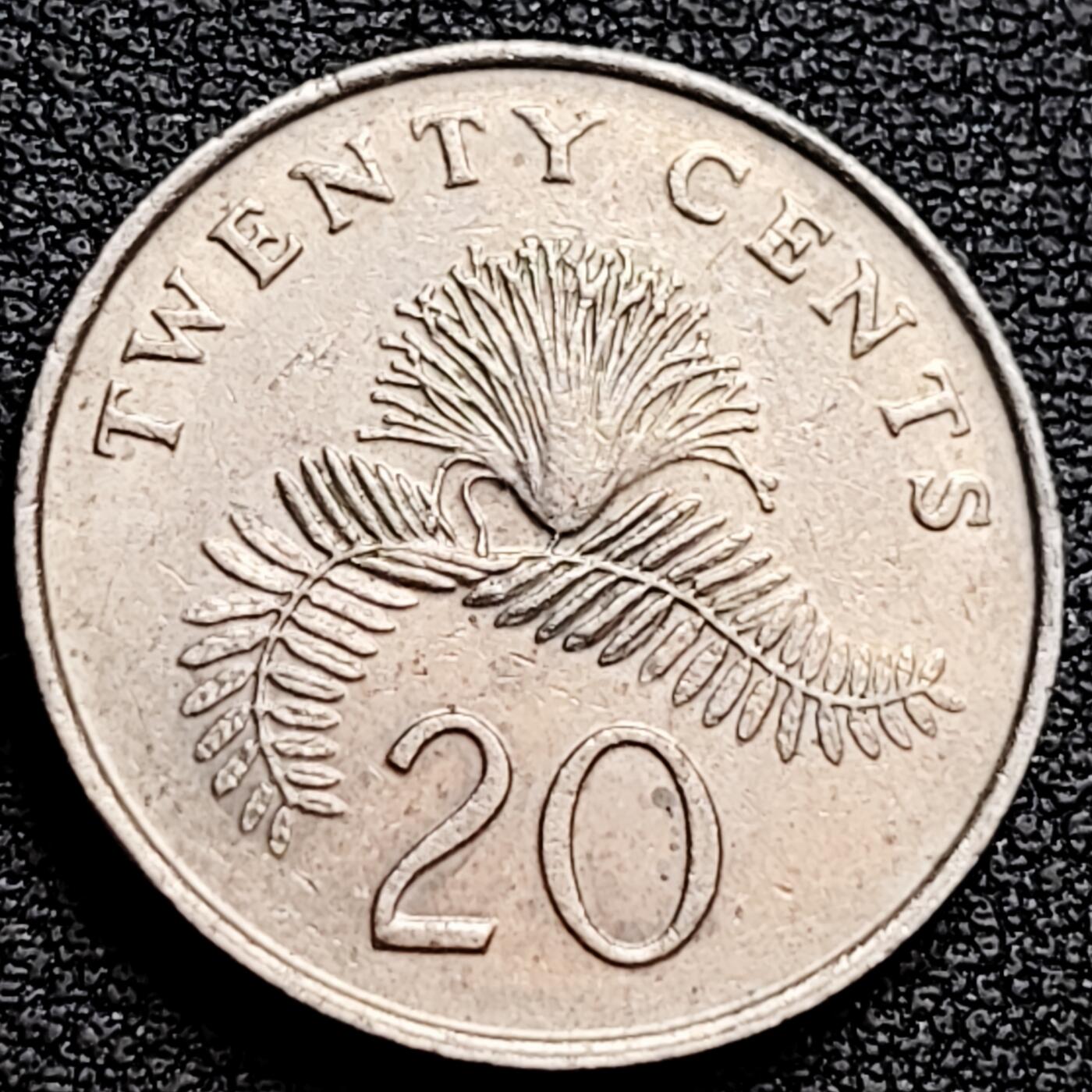 泉币菌-第160场-新年第三场 精品福利场 1989年 高币值 新加坡20分 绒球花 高盾徽版 直径21.36mm