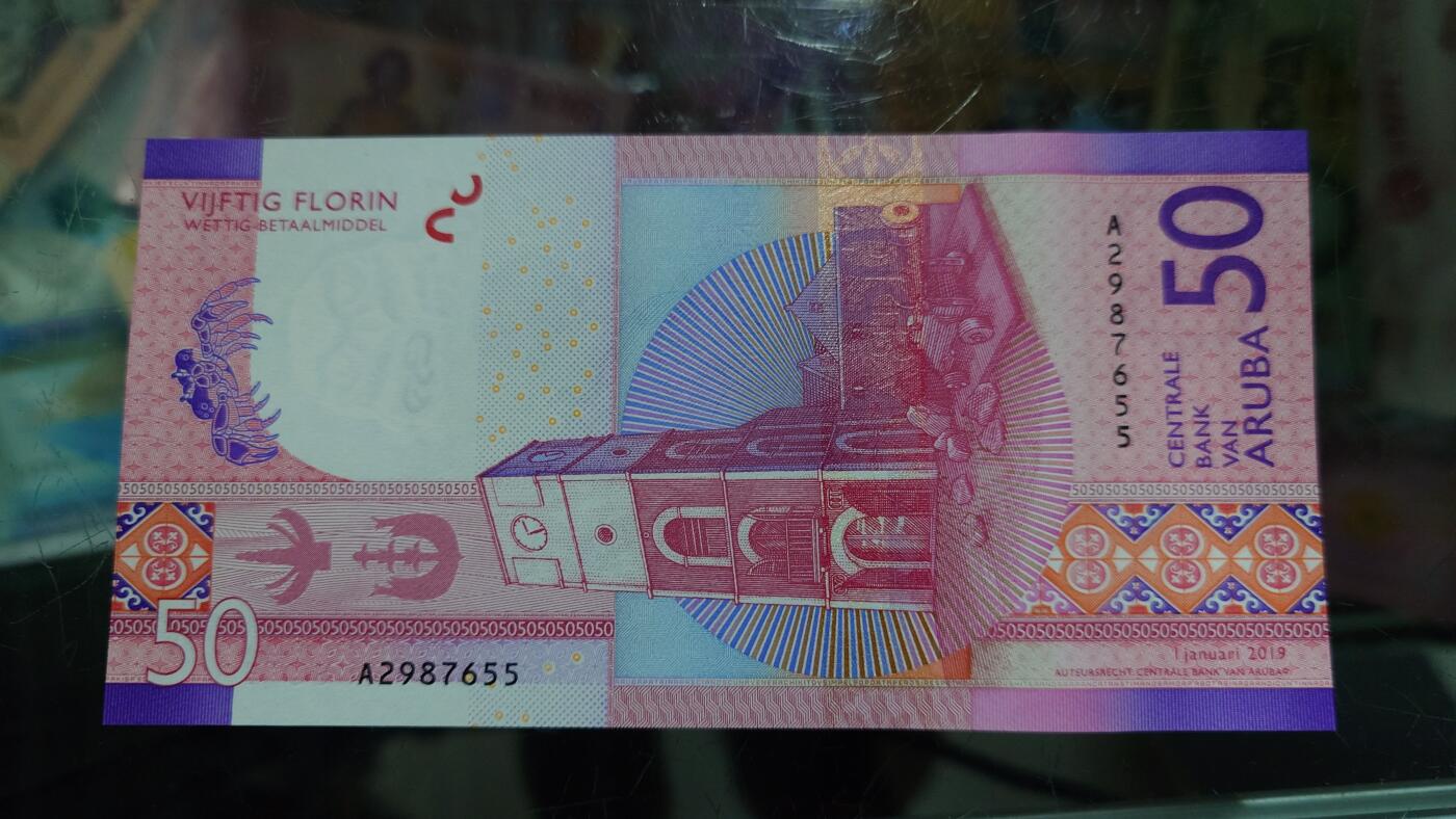 【新年五拍】世界钱币～微拍第226期暨2025年第66期   2019年阿鲁巴50元 全新绝品无4尾号655