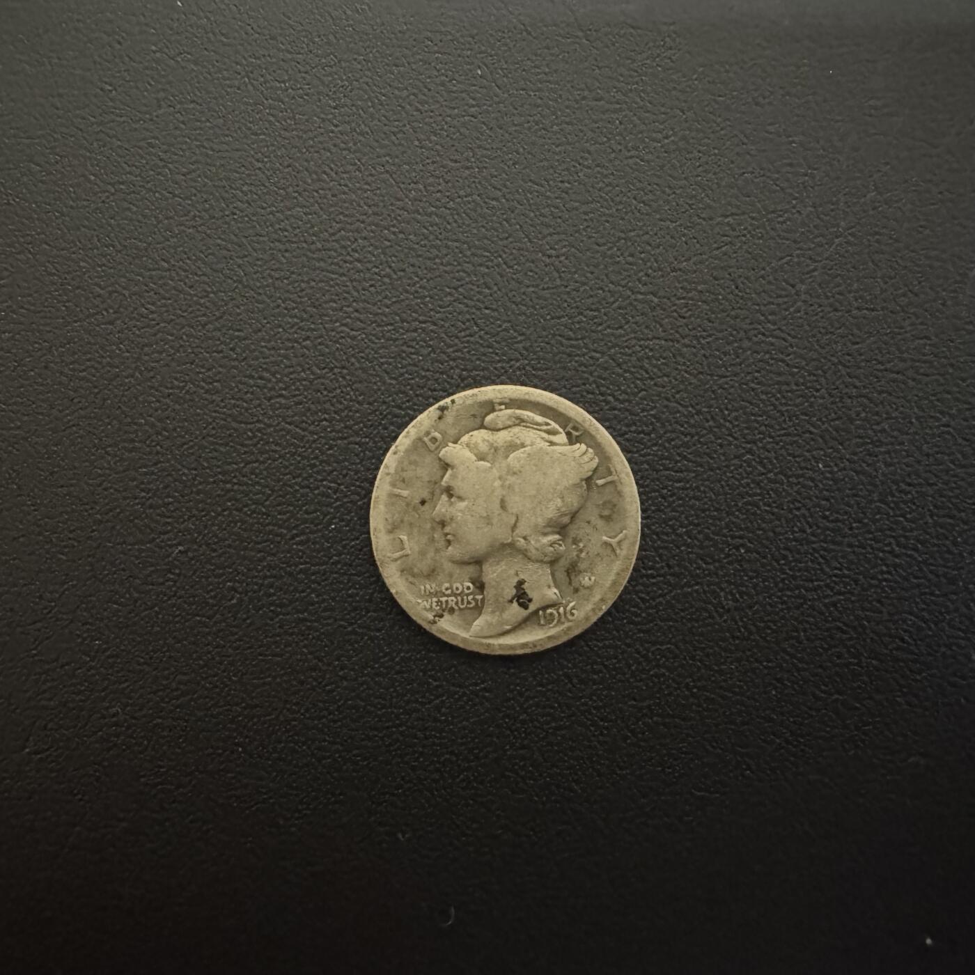 【铜匠收藏】★第135加场★客户代拍 银币场。不寄存，150包邮。不满150元，支付5元运费。《接受代拍 代送NGC评级》 美国1916年墨丘利10美分银币 2.5g 90%银