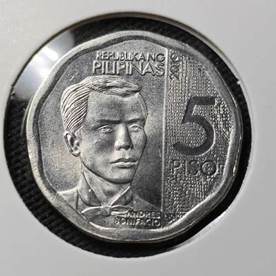 KK钱币收藏小铺  第383期  2月预留时间 周末发货 -  菲律宾5比索 少见纲目品种 波浪形边设计 好品