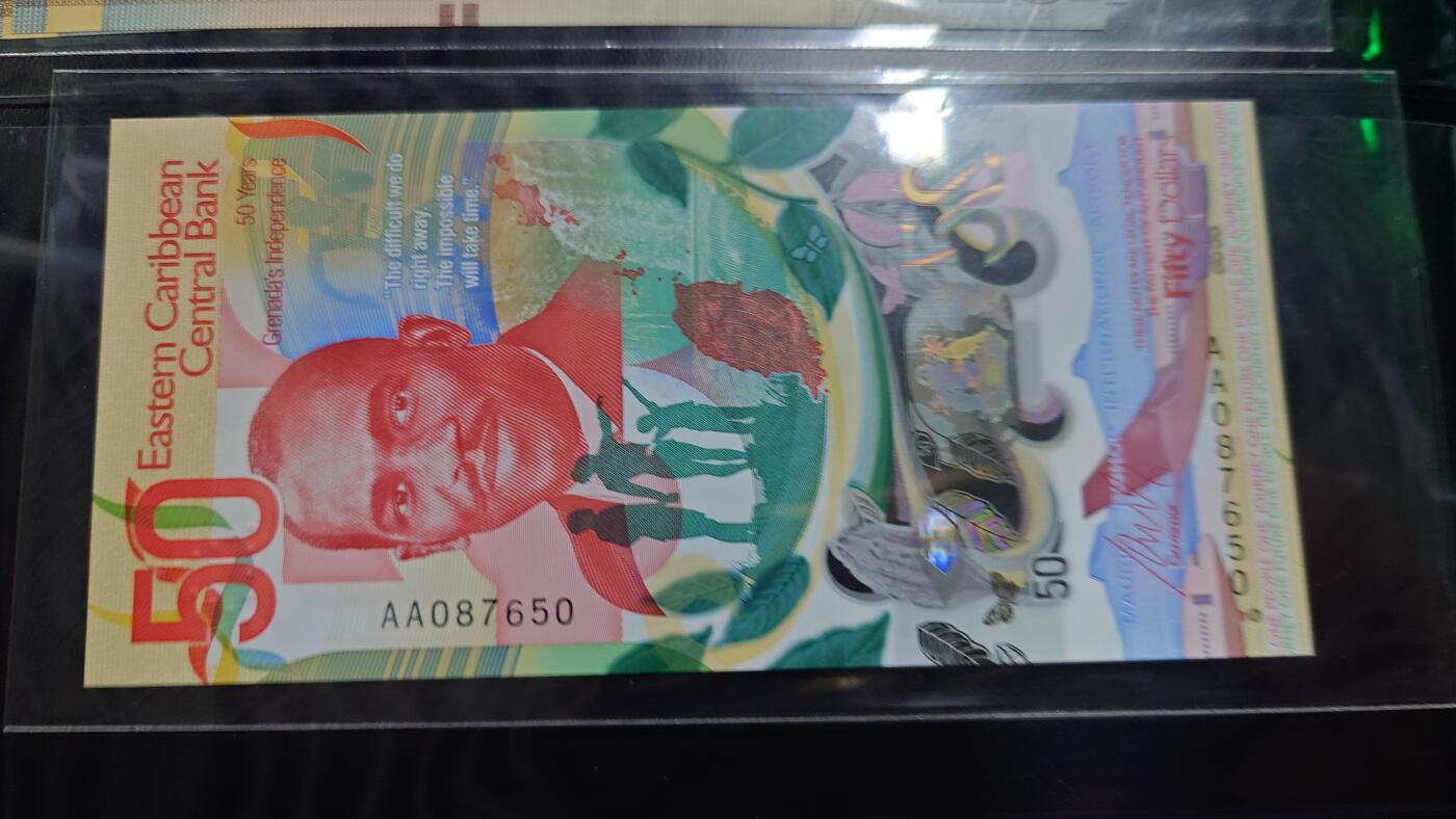 【新年五拍】世界钱币～微拍第226期暨2025年第66期   2024年东加勒比50元纪念钞 全新绝品无4尾号650