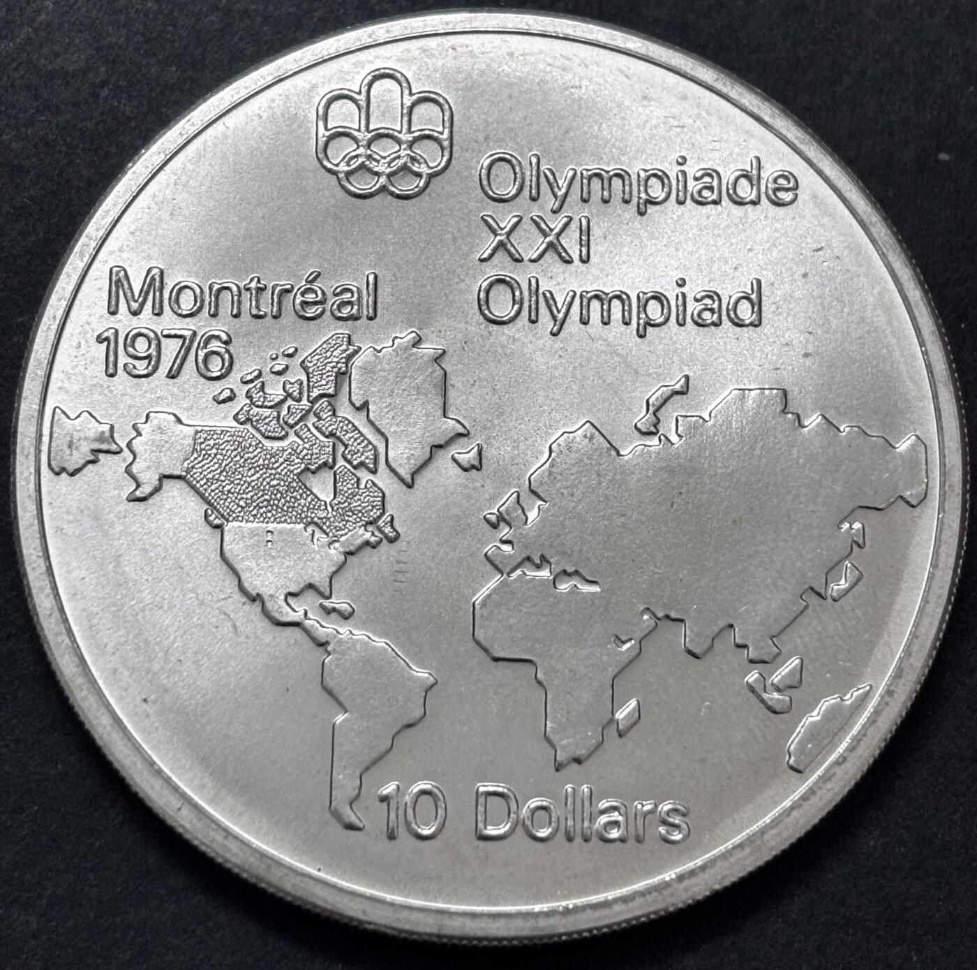 文馨钱币收藏 迎新纳福2026新年第一场（第 287 场）金银老铜币拍卖 原光品相 1973 年加拿大蒙特利尔第 21 届夏季奥林匹克运动会世界地图系列 10 元大型纪念银币 48.6 克 925 高银，品相可评级