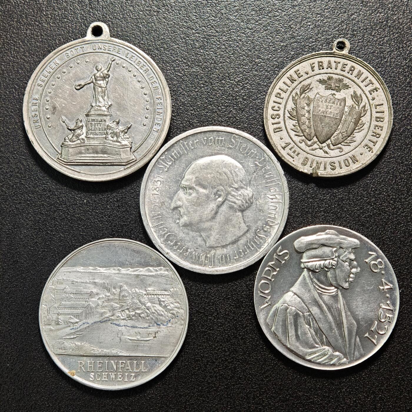 【德藏】世界币章拍卖第160期 5枚一组 德国射击节等白色金属纪念章及德紧时期马币 详细尺寸请看拍品介绍