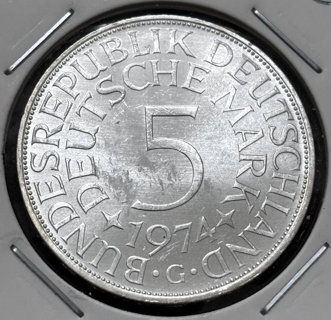文馨钱币收藏 迎新纳福2026新年第一场（第 287 场）金银老铜币拍卖 原光品相 1974 年德国 5 马克银币，第一版本关门年份 11.2 克 625 银，品相可评级