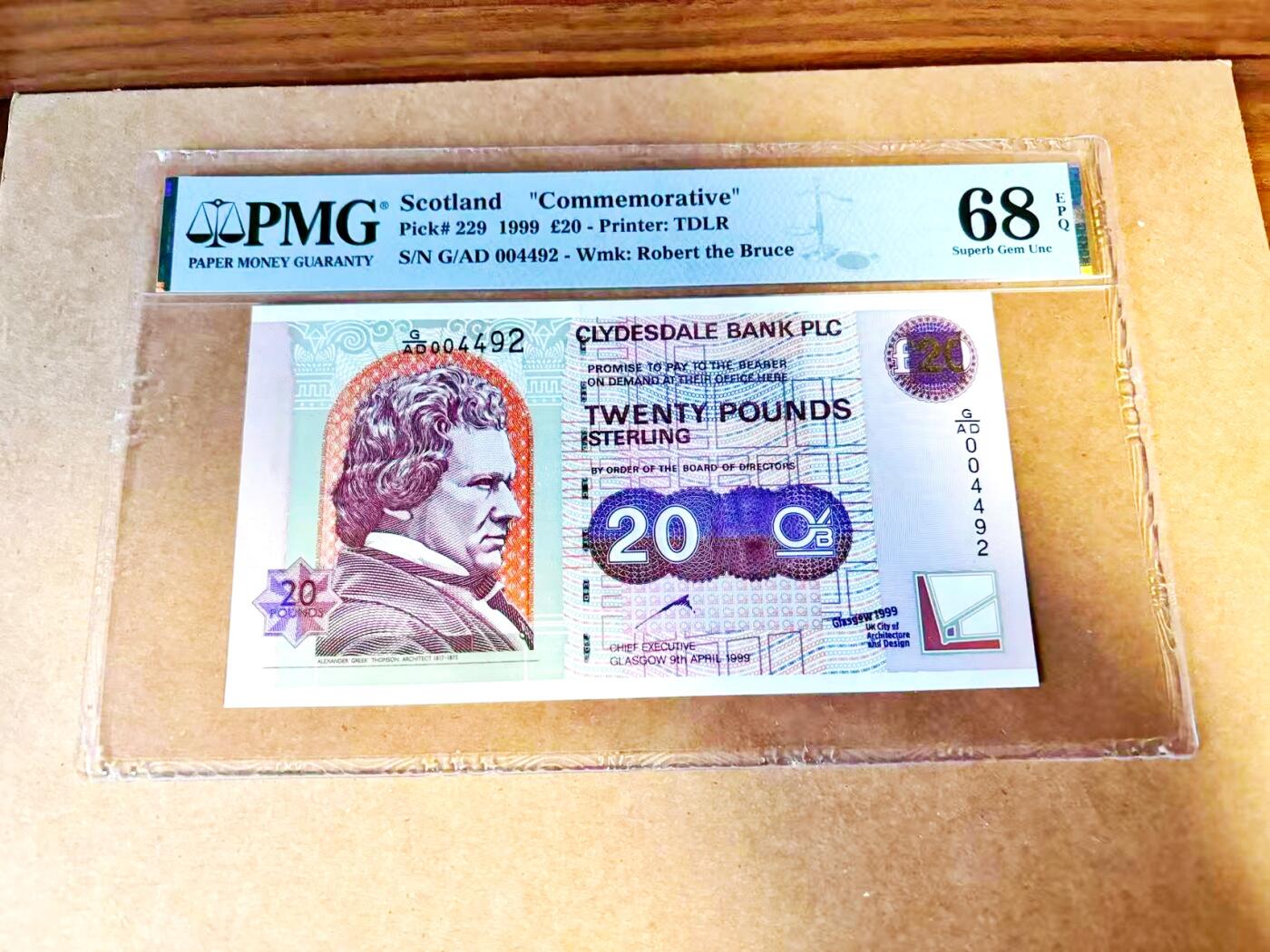 【Blue Auction】世界纸币精拍第771期——18级TOP拍卖/信誉/品质/专业/高效💫 【千位小号】苏格兰 1999年20镑 PMG68EPQ高分