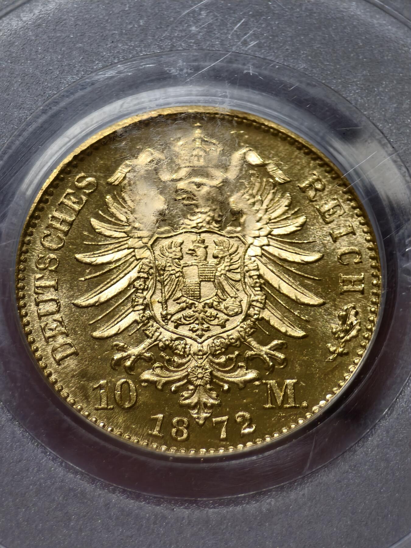 PCGS-MS65德国1872年普鲁士威廉一世10马克金币