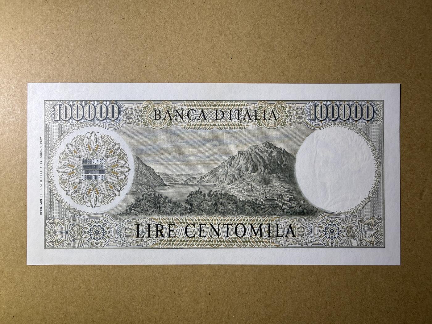 《艾美收藏》第227期-1.3周六外币黄金场-马年首拍 意大利100000里拉 UNC 1970年 意大利作家曼佐尼 稀少品种