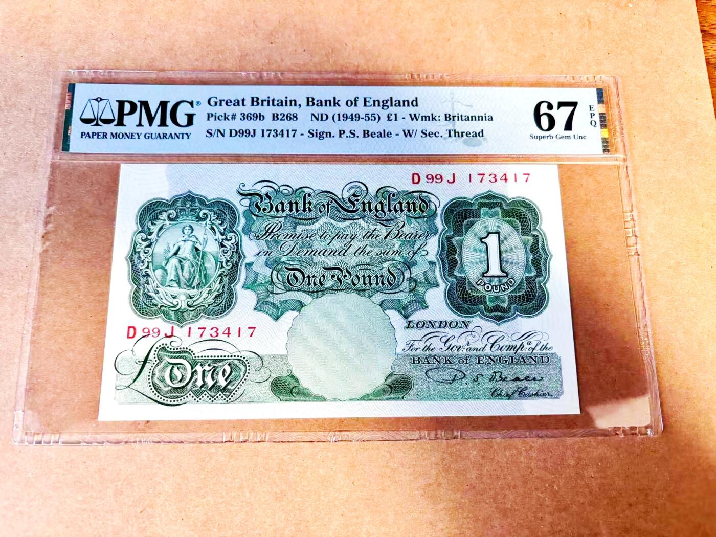 【Blue Auction】世界纸币精拍第771期——18级TOP拍卖/信誉/品质/专业/高效💫 英国 A序列 1949-55年1镑 PMG67EPQ 高分