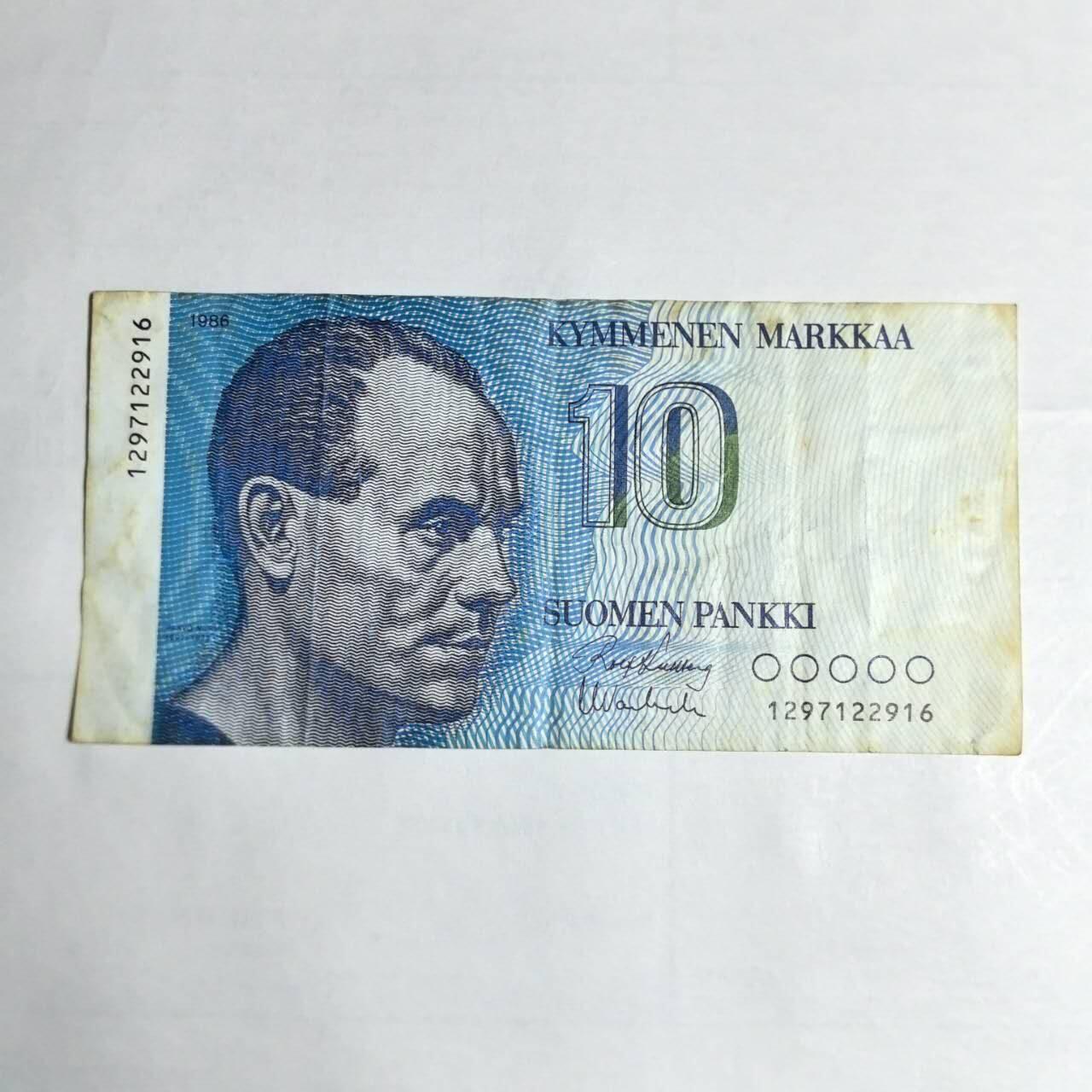 各国外币第106期 无佣金 芬兰10马克尾16（签名7）