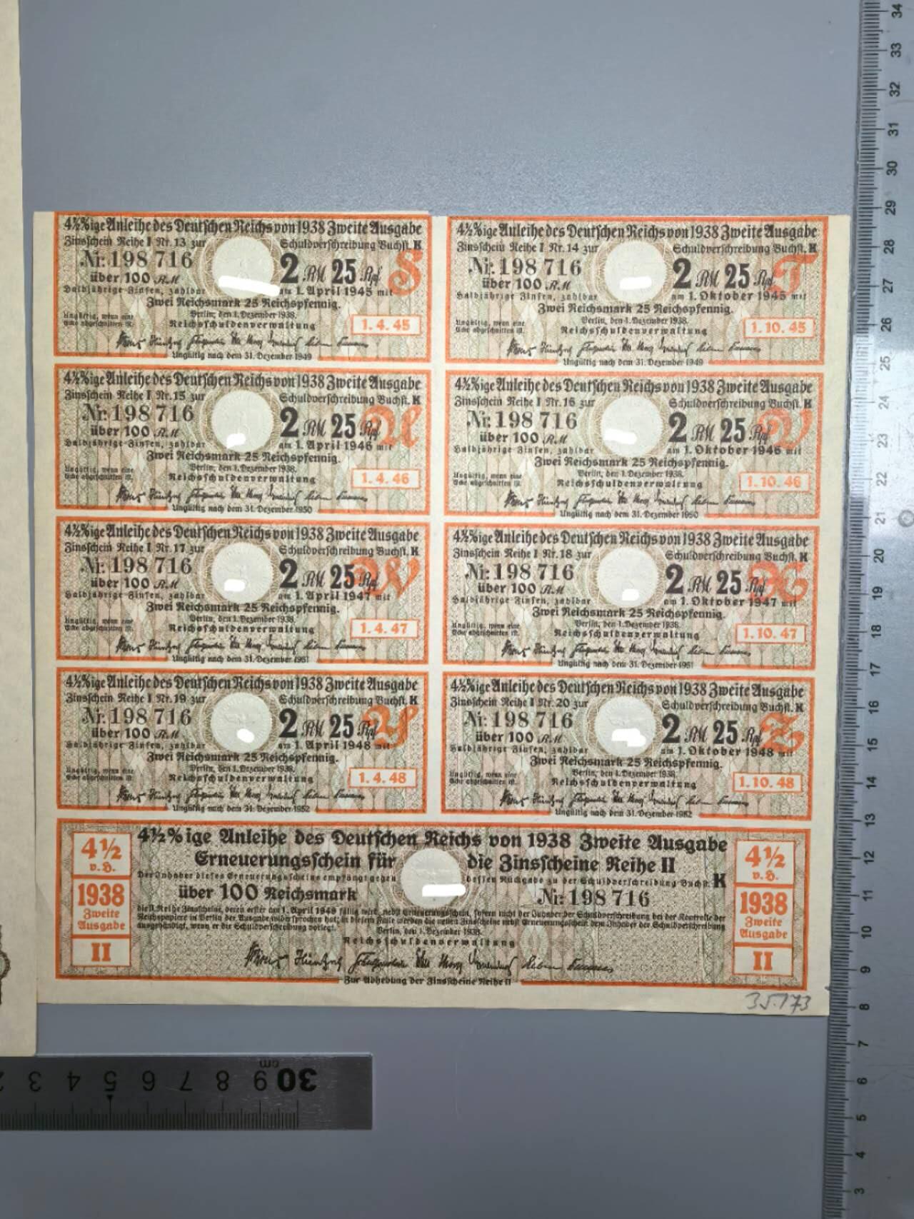 小驴勋章奖章收藏1月2日周五晚六点拍卖（珍爱和平，收藏战争，铭记历史，勿忘国耻，忠党爱国。有偿代拍，送拍规则在简介最后，参拍须阅读规则后再参拍，关系到运费包装发货时效真假辨别等关键信息，拍卖时不再发原图，看大图店主微信码在拍卖店铺介绍里） 1938年100马克国债