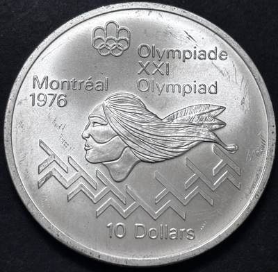 文馨钱币收藏 迎新纳福2026新年第一场（第 287 场）金银老铜币拍卖 - 原光品相 1975 年加拿大蒙特利尔第 21 届夏季奥林匹克运动会跨栏系列 10 元大型纪念银币 48.6 克 925 高银，品相可评级
