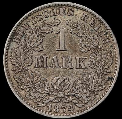 修遠堂世界钱币第一百期 - 1874年德国1马克银币 H厂铭，5.52g，含银90%