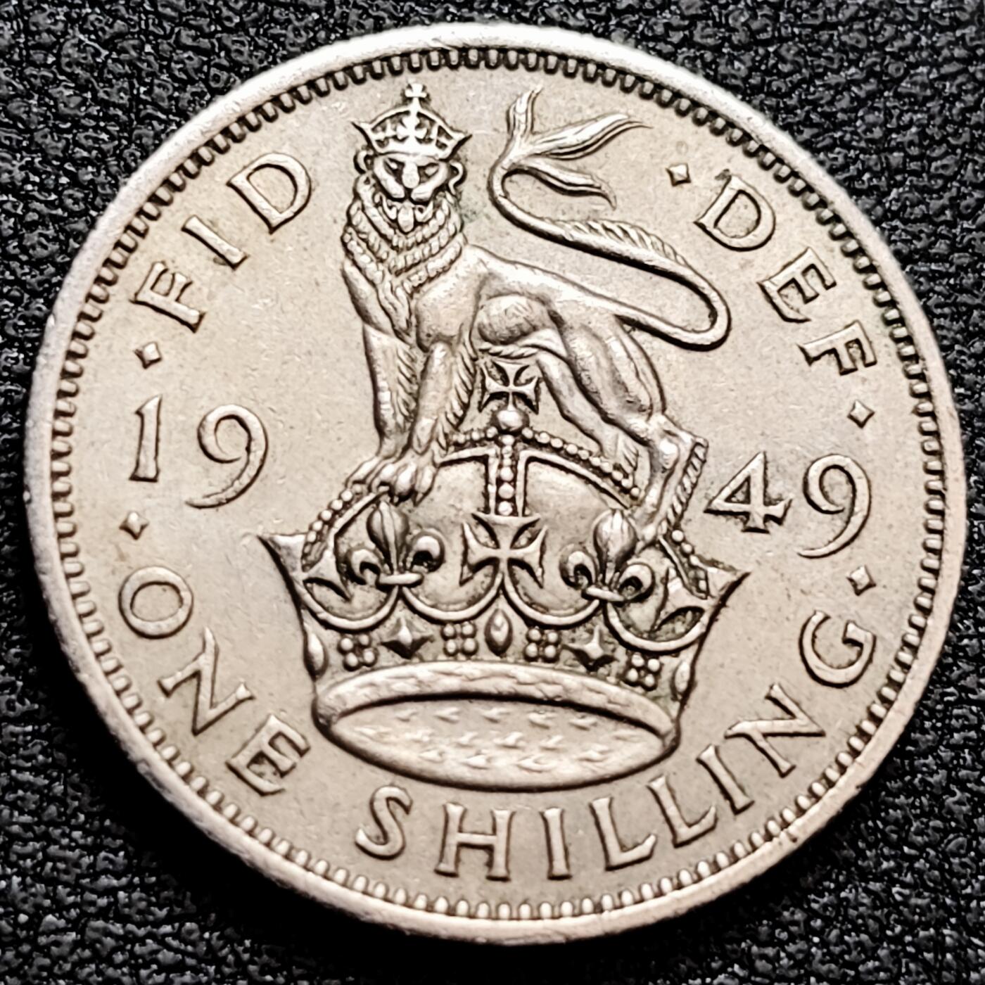 泉币菌-第160场-新年第三场 精品福利场 1949年 英国乔治六世 1先令站狮坐狮版 24MM 