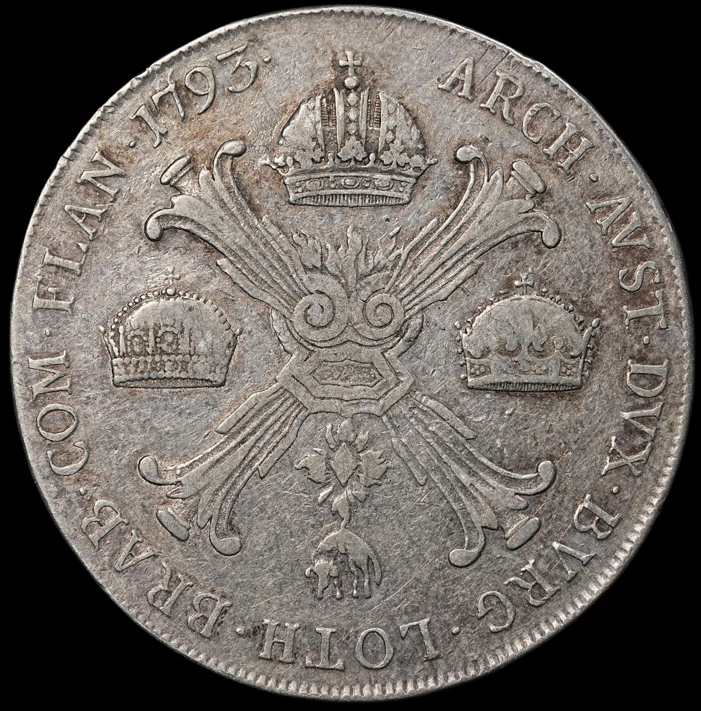 修遠堂世界钱币第一百期 1793年神罗-奥属尼德兰1泰勒大银币 29.35g，含银87.3%