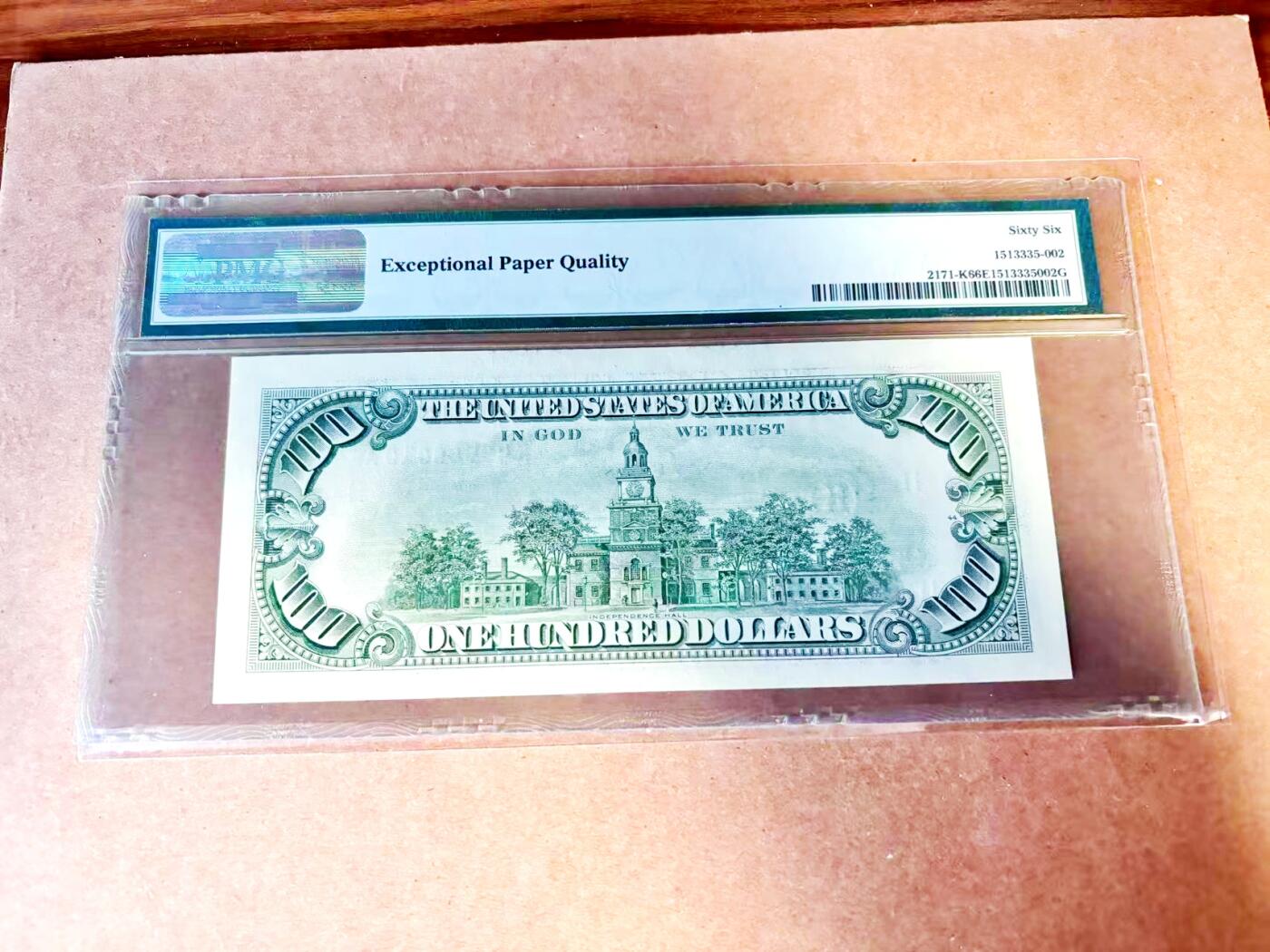 【Blue Auction】世界纸币精拍第771期——18级TOP拍卖/信誉/品质/专业/高效💫 【少见达拉斯版】美国 1985年100美金 PMG66EPQ 老壳