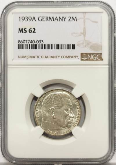 博洋堂“岁启嘉年”2026新年精品大拍专场暨第155期（全场包邮） - NGC MS62 德国1939年A版兴登堡2马克银币 币面干净清爽