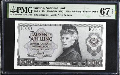 《艾美收藏》第227期-1.3周六外币黄金场-马年首拍 - 奥地利1000先令 PMG67E 1966年 奥地利女作家苏特纳 无47