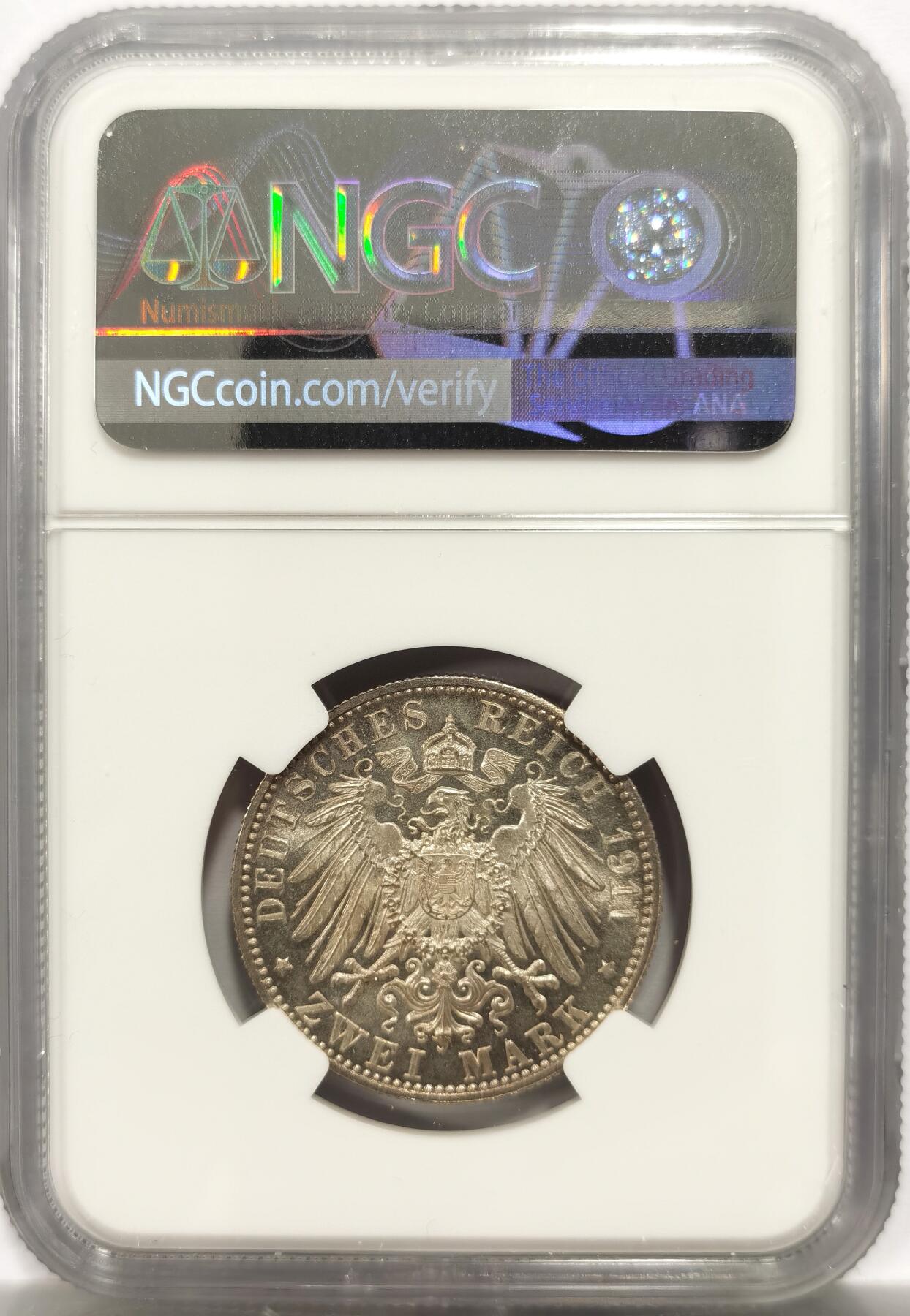 博洋堂“岁启嘉年”2026新年精品大拍专场暨第155期（全场包邮） NGC MS63 德国巴伐利亚1911年柳特波德寿辰纪念2马克银币 转光强烈