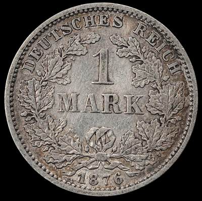 修遠堂世界钱币第一百期 - 1876年德国1马克银币 F厂铭，5.51g，含银90%
