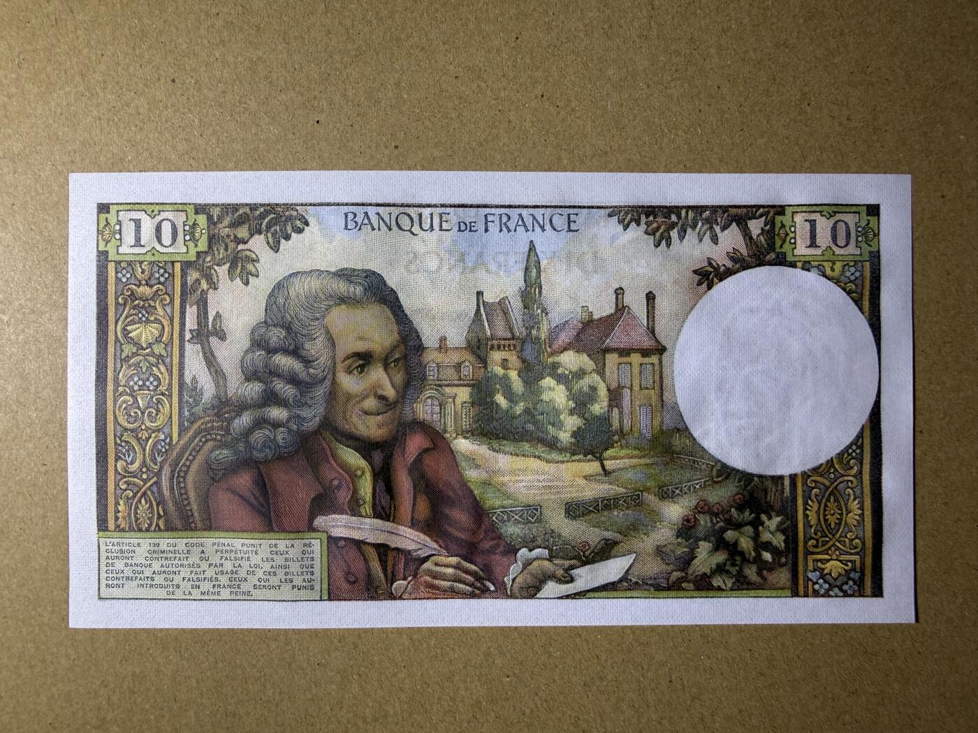 《艾美收藏》第227期-1.3周六外币黄金场-马年首拍 法国10法郎 UNC 1971年 法国作家伏尔泰