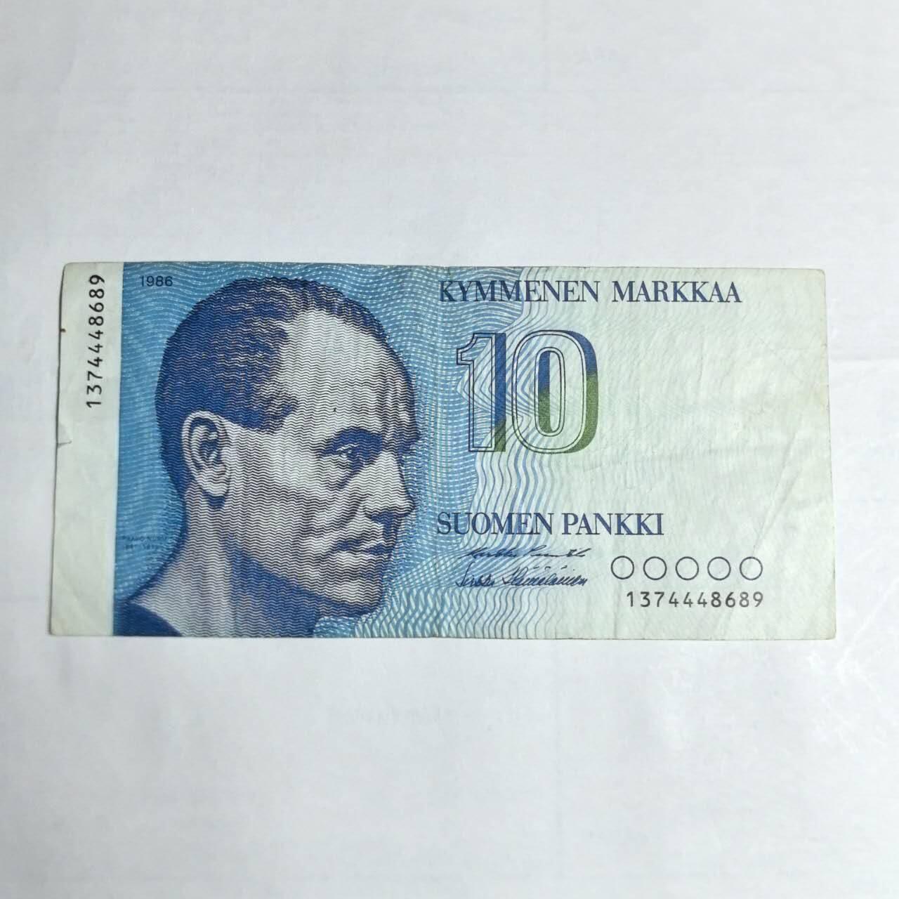 各国外币第106期 无佣金 芬兰10马克尾89（签名5）