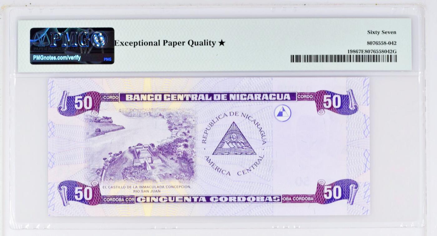 【Blue Auction】世界纸币精拍第771期——18级TOP拍卖/信誉/品质/专业/高效💫 尼加拉瓜 2006年50科多巴 PMG67EPQ 星星