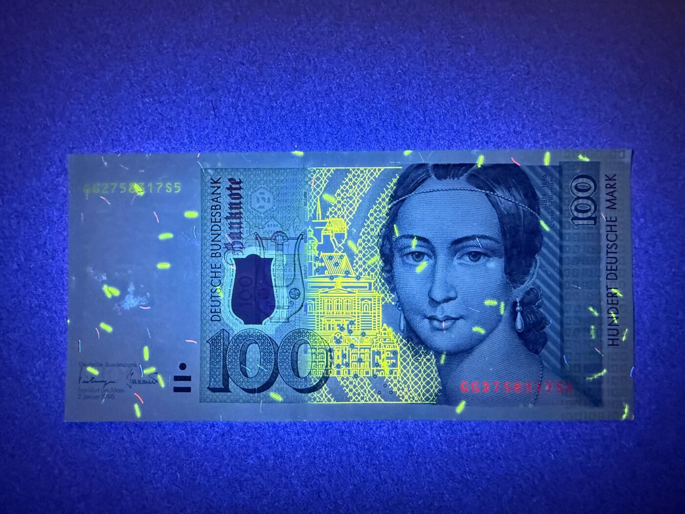 《艾美收藏》第227期-1.3周六外币黄金场-马年首拍 德国100马克 UNC 1996年全息版克拉拉 局部荧光 无4