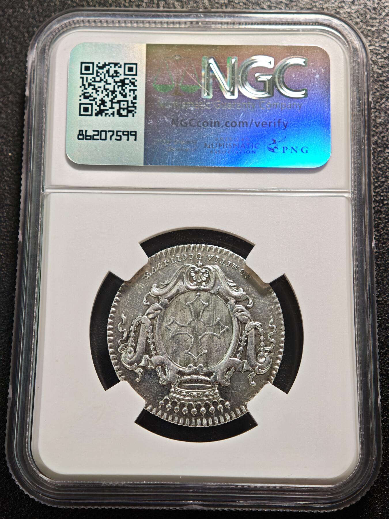 【德藏】世界币章拍卖第160期 1773年 法国朗格多克地区圆形代用币银章 NGC AU58