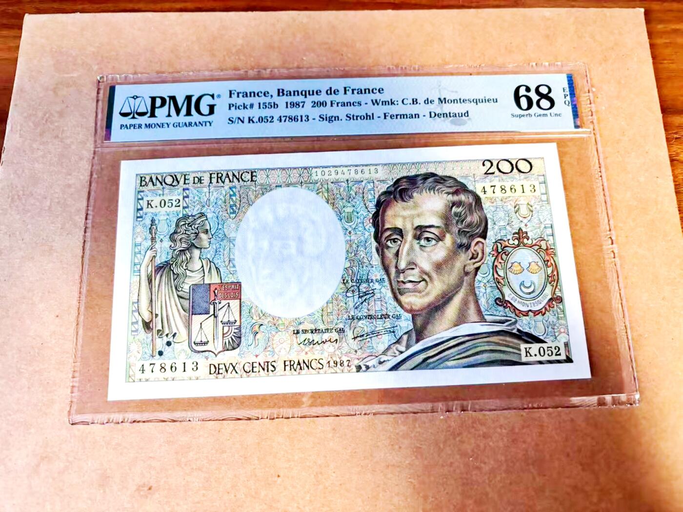 【Blue Auction】世界纸币精拍第771期——18级TOP拍卖/信誉/品质/专业/高效💫 法国 1987年200法郎 孟德斯鸠 PMG68EPQ高分