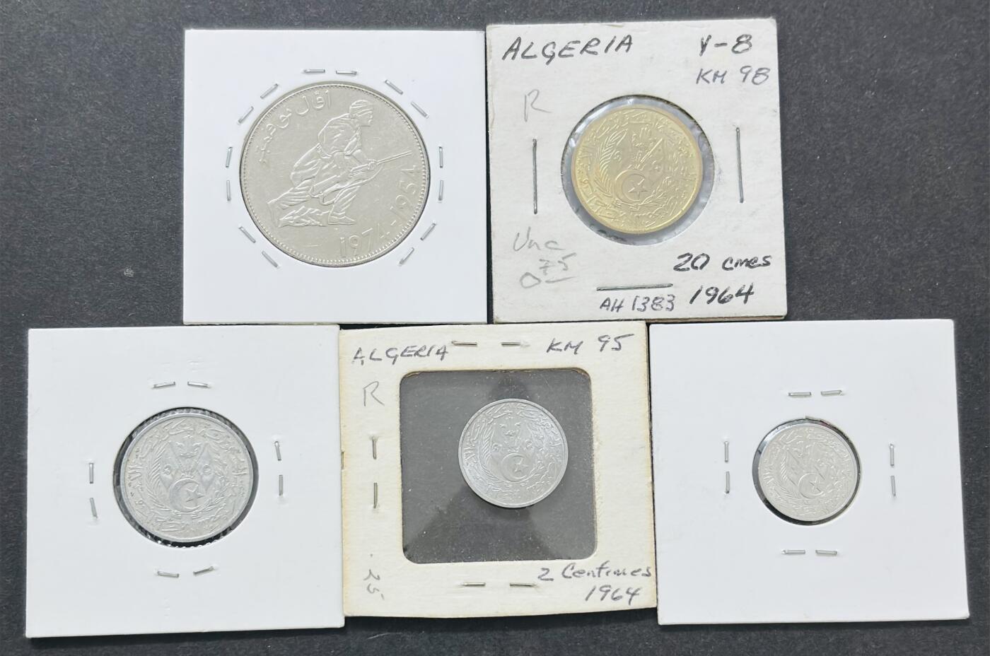 文馨钱币收藏 迎新纳福2026新年第一场（第 287 场）金银老铜币拍卖 阿尔及利亚 1 分-5 第纳尔，其中包含四枚 1964 年独年份辅币，品相佳，老藏家手中藏品