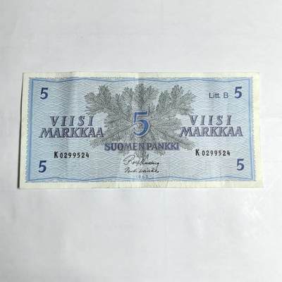 各国外币第106期 无佣金 - 芬兰5马克尾524（签名3）
