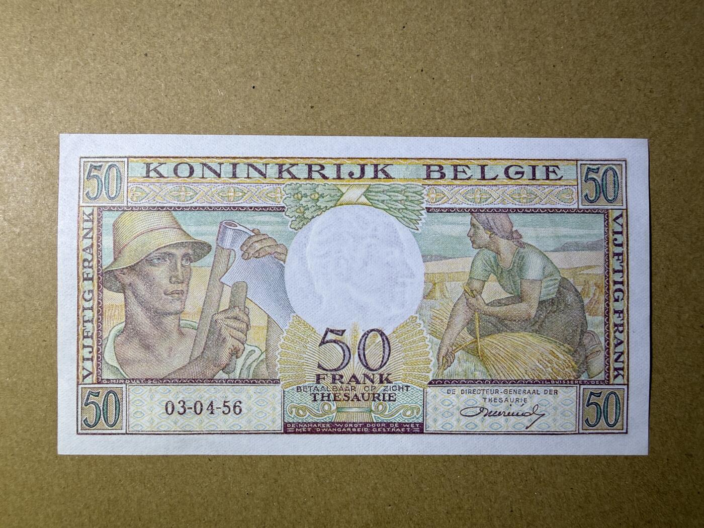 《艾美收藏》第227期-1.3周六外币黄金场-马年首拍 比利时50法郎 UNC 1956年老版本