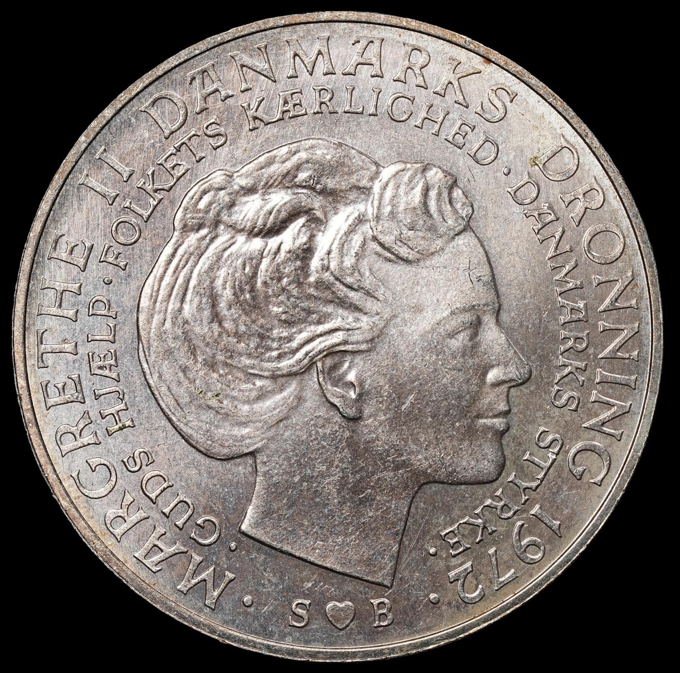 修遠堂世界钱币第一百期 1972年丹麦国王更迭纪念10克朗银币 20.40g，含银80%