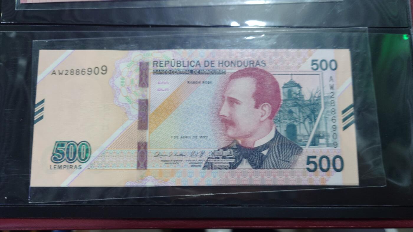 【新年五拍】世界钱币～微拍第226期暨2025年第66期   2022年洪都拉斯500 全新绝品无47尾号909