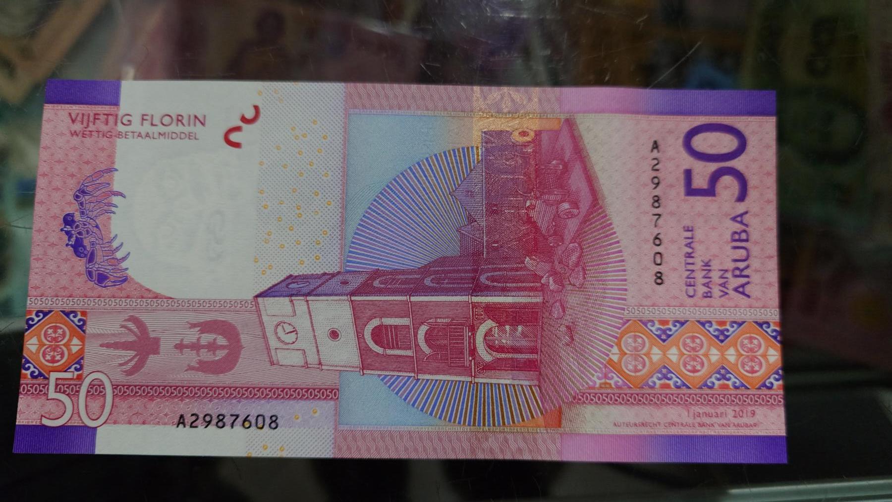 【新年五拍】世界钱币～微拍第226期暨2025年第66期   2019年阿鲁巴50元 全新绝品无4尾号608