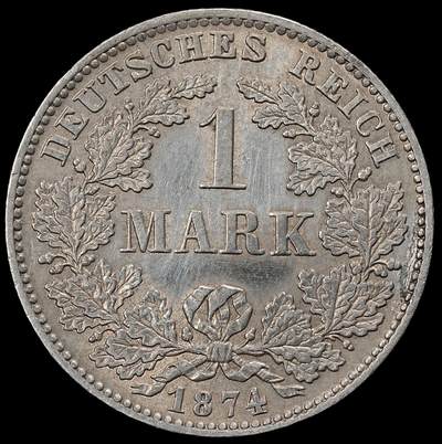 修遠堂世界钱币第一百期 - 1874年德国1马克银币 F厂铭，5.51g，含银90%